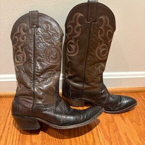 Vintage Nocona Men’s Western Boots Cowboy Snake Skin Flame Stitch 8 B